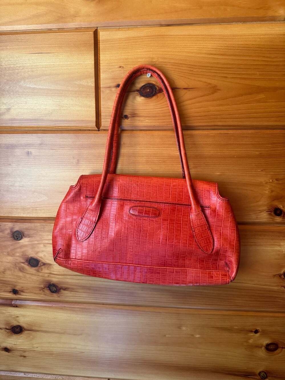 Van Eli Red Croc Embossed Leather Shoulder Bag
